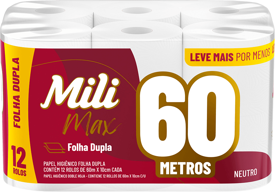 Papel Higienico Mili 60 Metros Folha Dupla Pacote com 12un