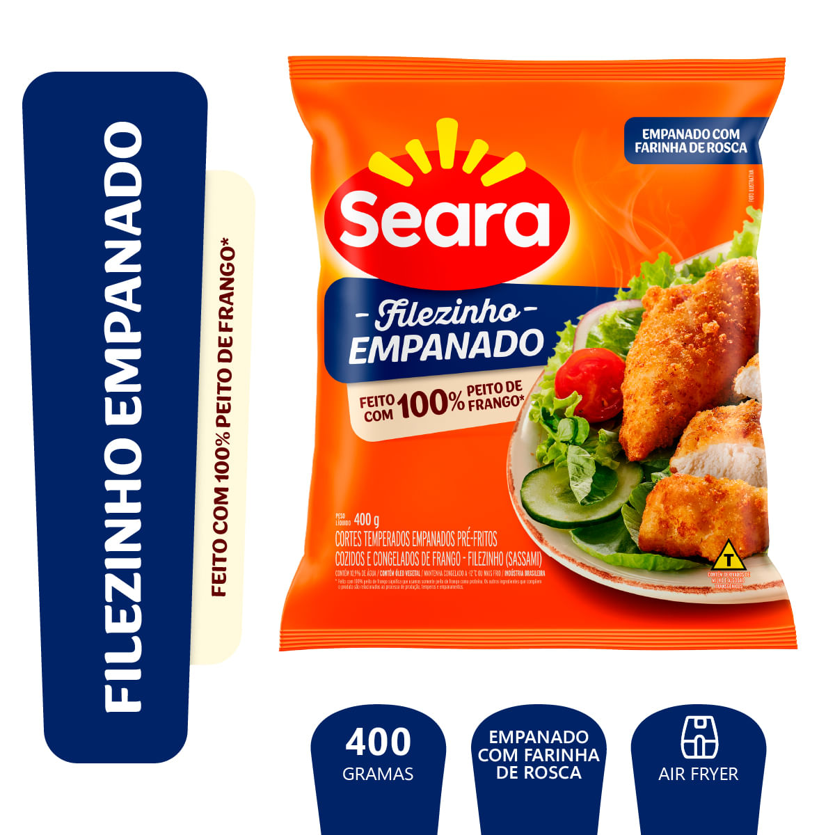 Empanado Crocante de Frango Filezinho de Peito Seara Pacote 400g