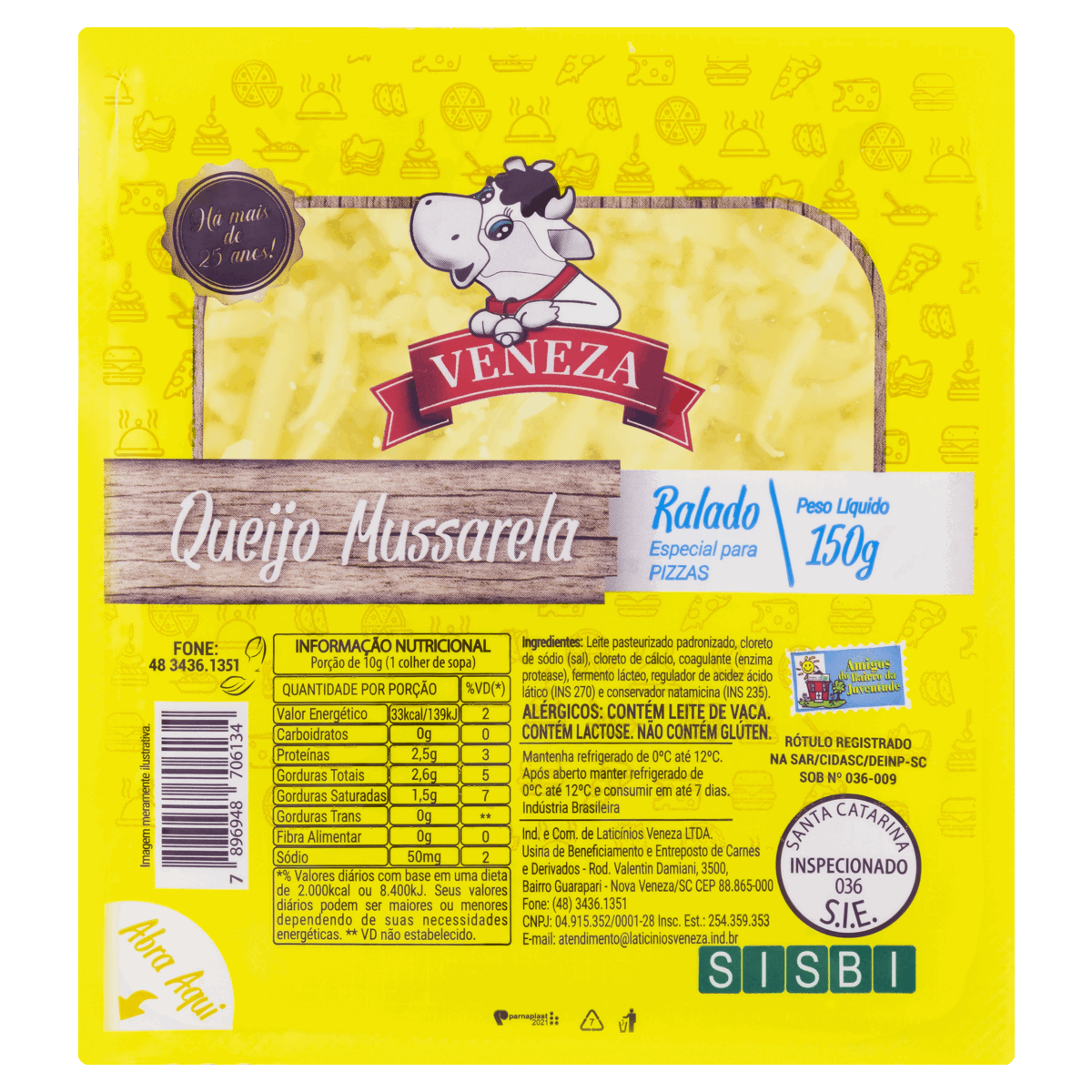 Queijo Mussarela Ralado Veneza Bandeja 150g