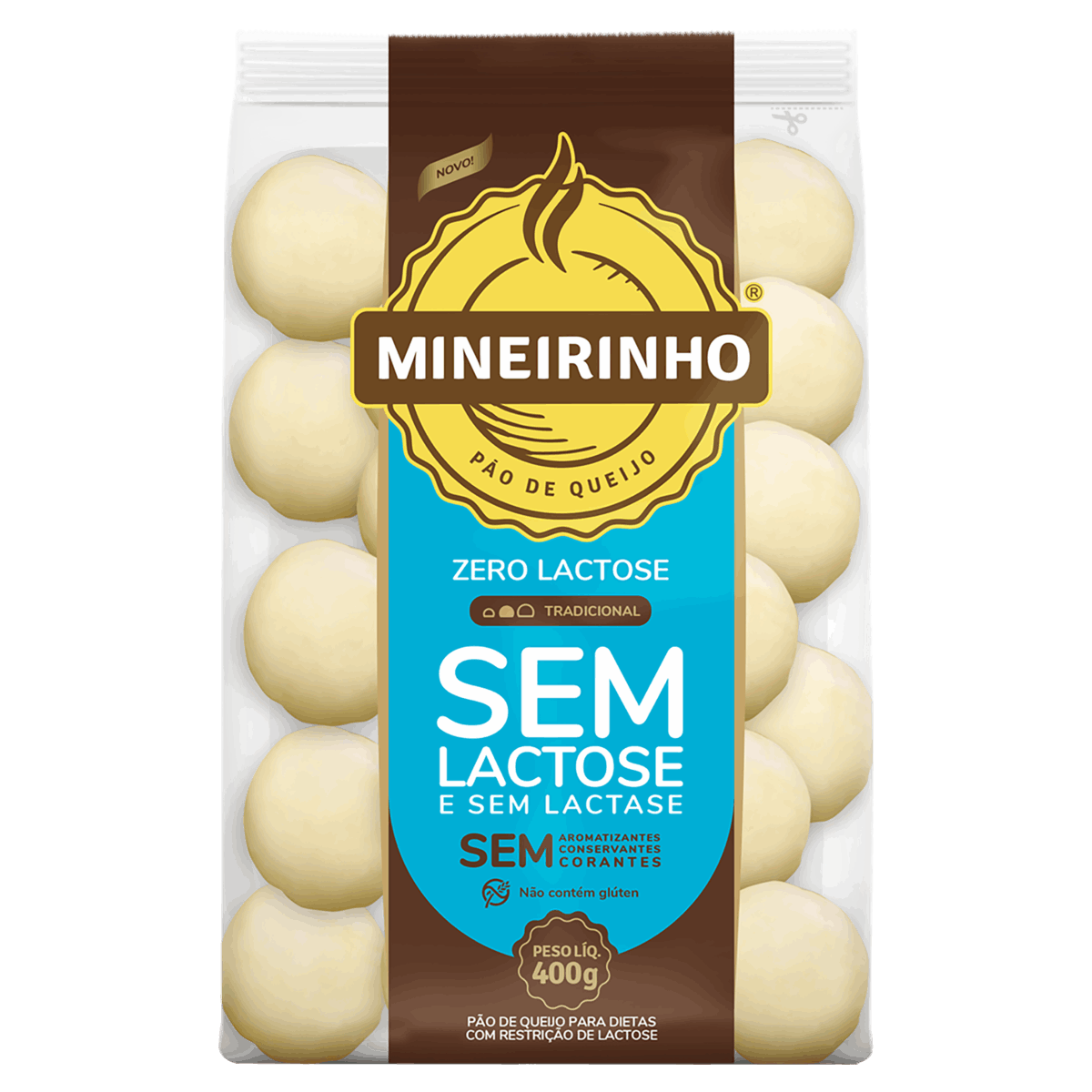 Pão de Queijo Congelado Tradicional Zero Lactose Mineirinho Pacote 400g