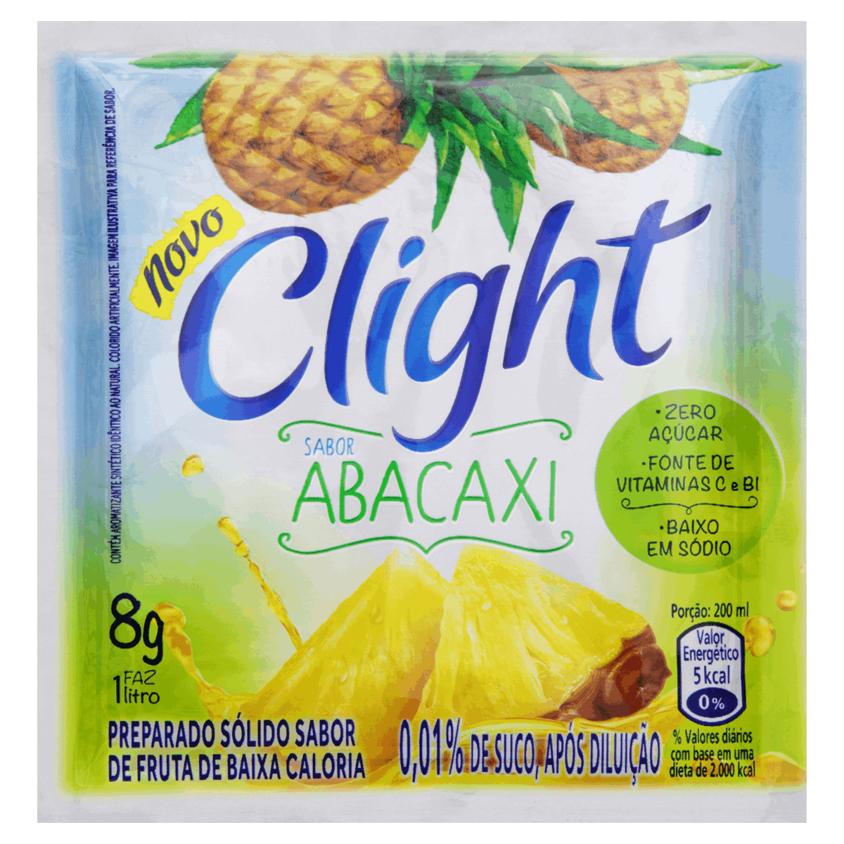 Refresco em Pó Abacaxi Zero Açúcar Clight Pacote 8g