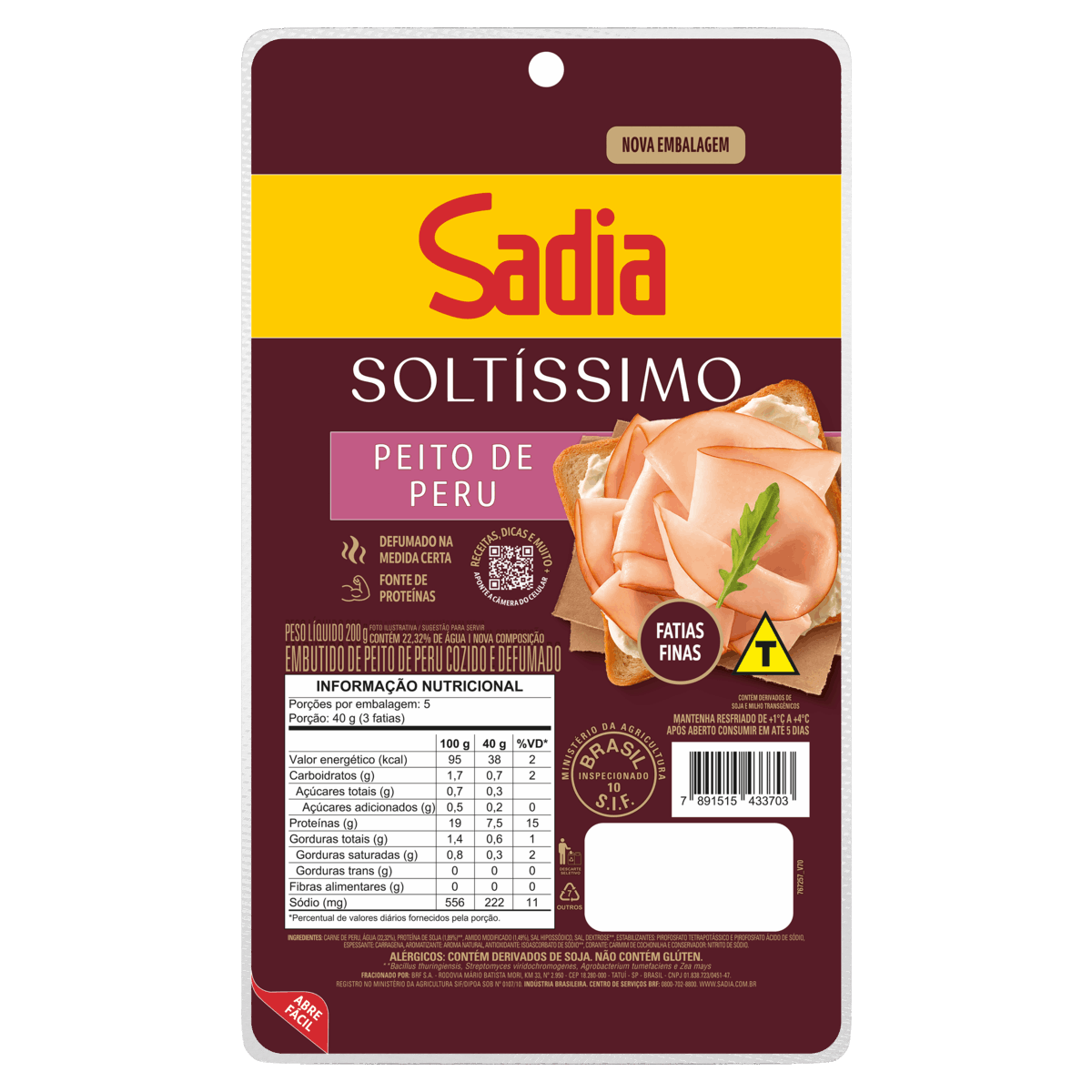 Peito de Peru Fatiado Defumado Sadia Soltíssimo 200g