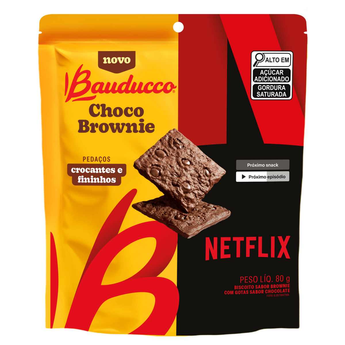 Biscoito com Gotas de Chocolate Choco Brownie Netflix Bauducco Pouch 80g