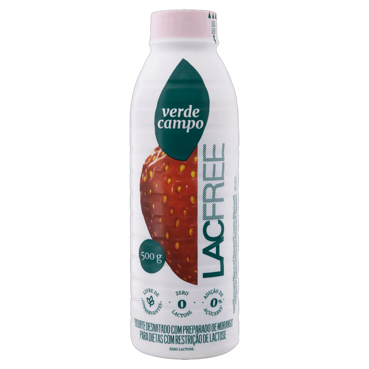 Iogurte Desnatado Morango Zero Lactose Verde Campo Lacfree Garrafa 500g