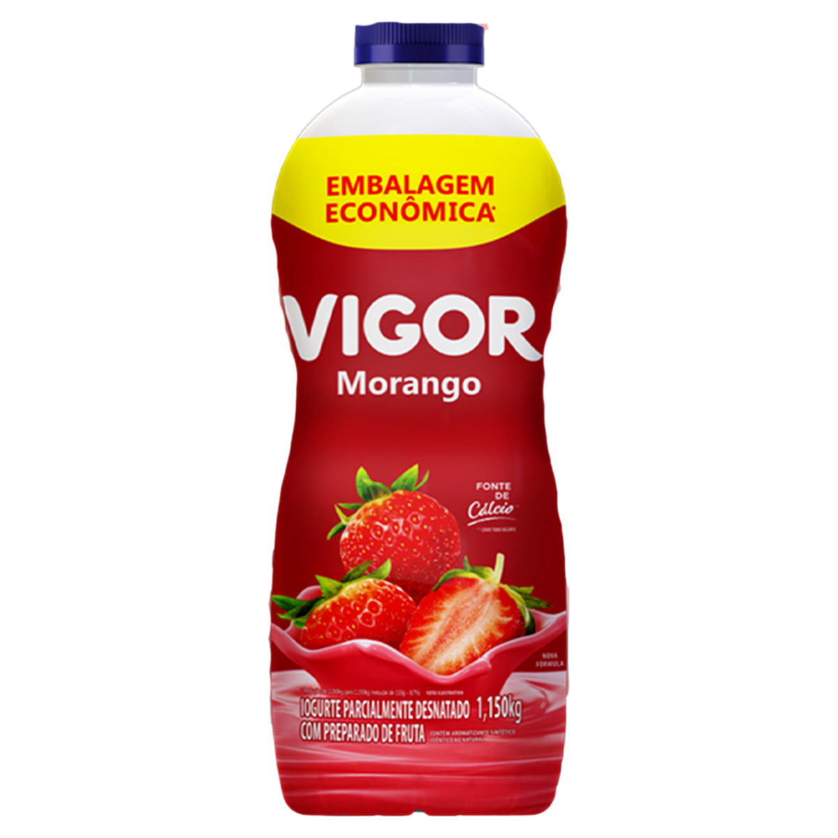 Iogurte Parcialmente Desnatado Morango Vigor Garrafa 1,15kg Embalagem Econômica