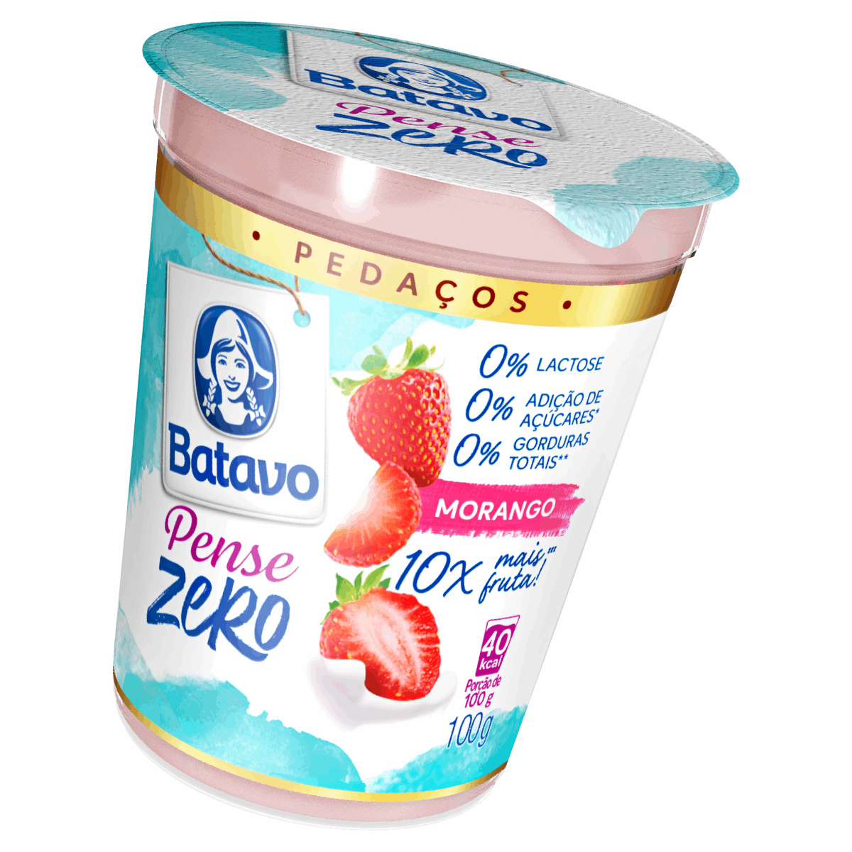 Iogurte Desnatado Morango Zero Lactose Batavo Pense Zero Pedaços Copo 100g