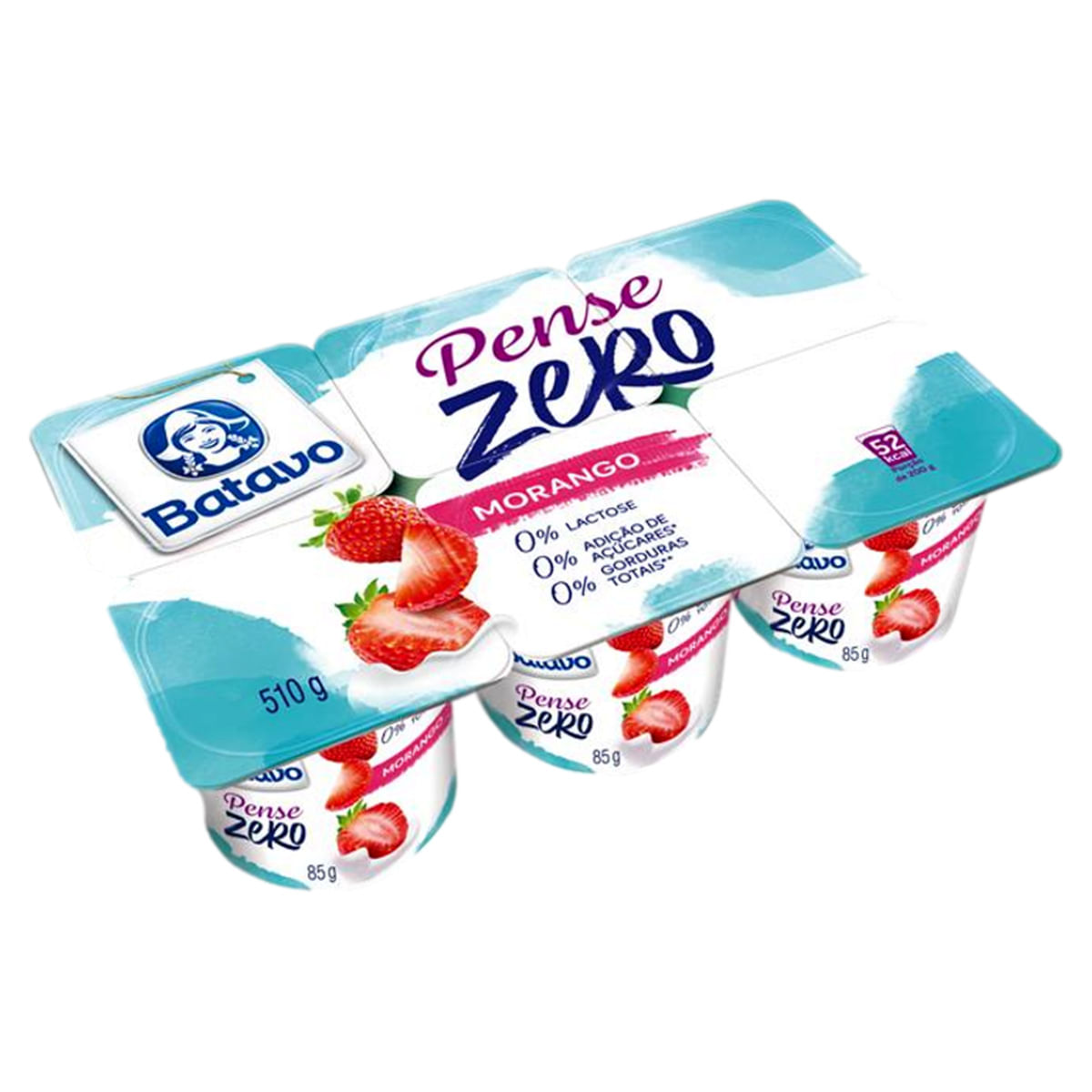 Iogurte Desnatado Morango Zero Lactose Batavo Pense Zero Bandeja 510g 6 Unidades