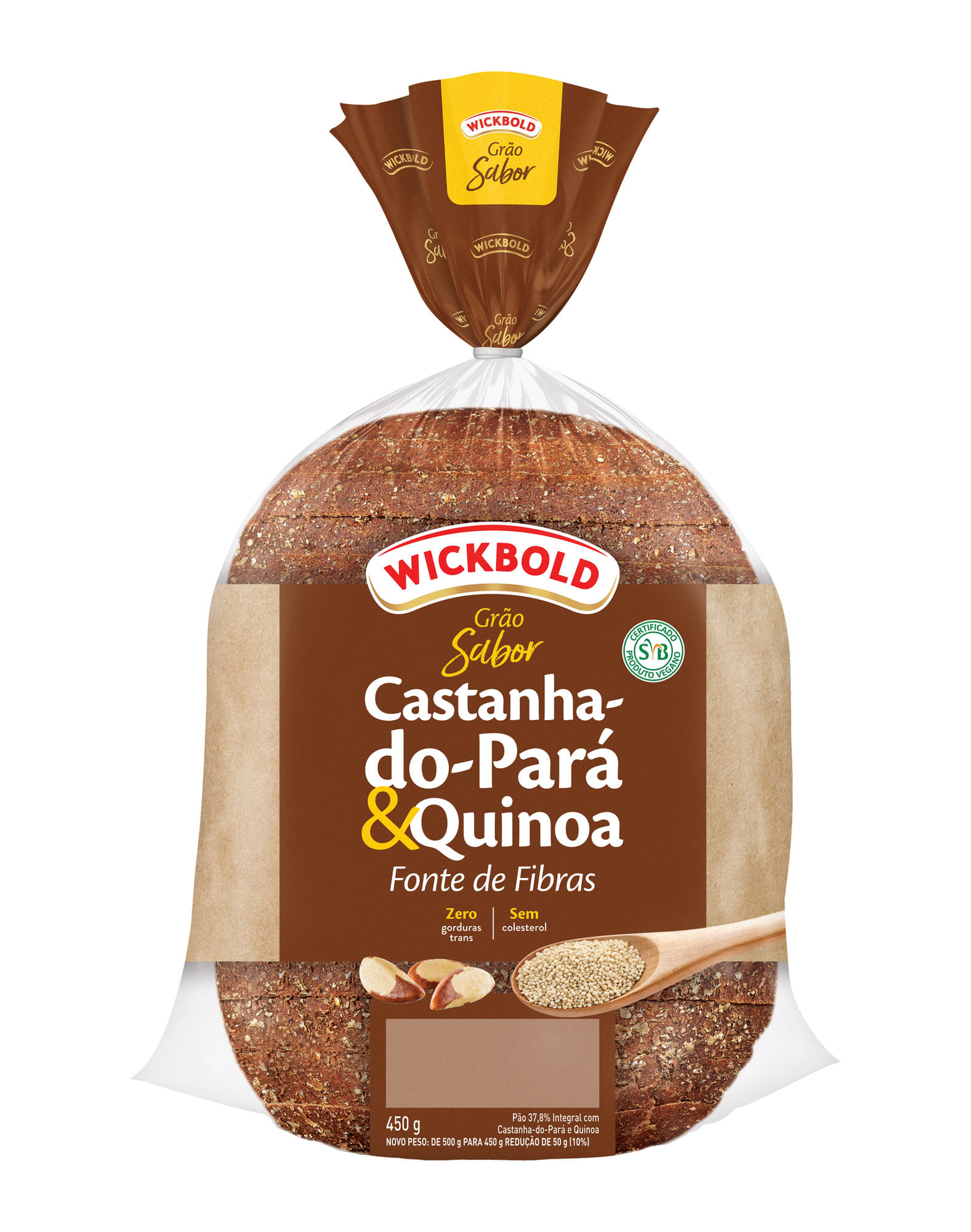 Pão Integral Castanha-do-Pará e Quinoa Wickbold Grão Sabor Pacote 450g