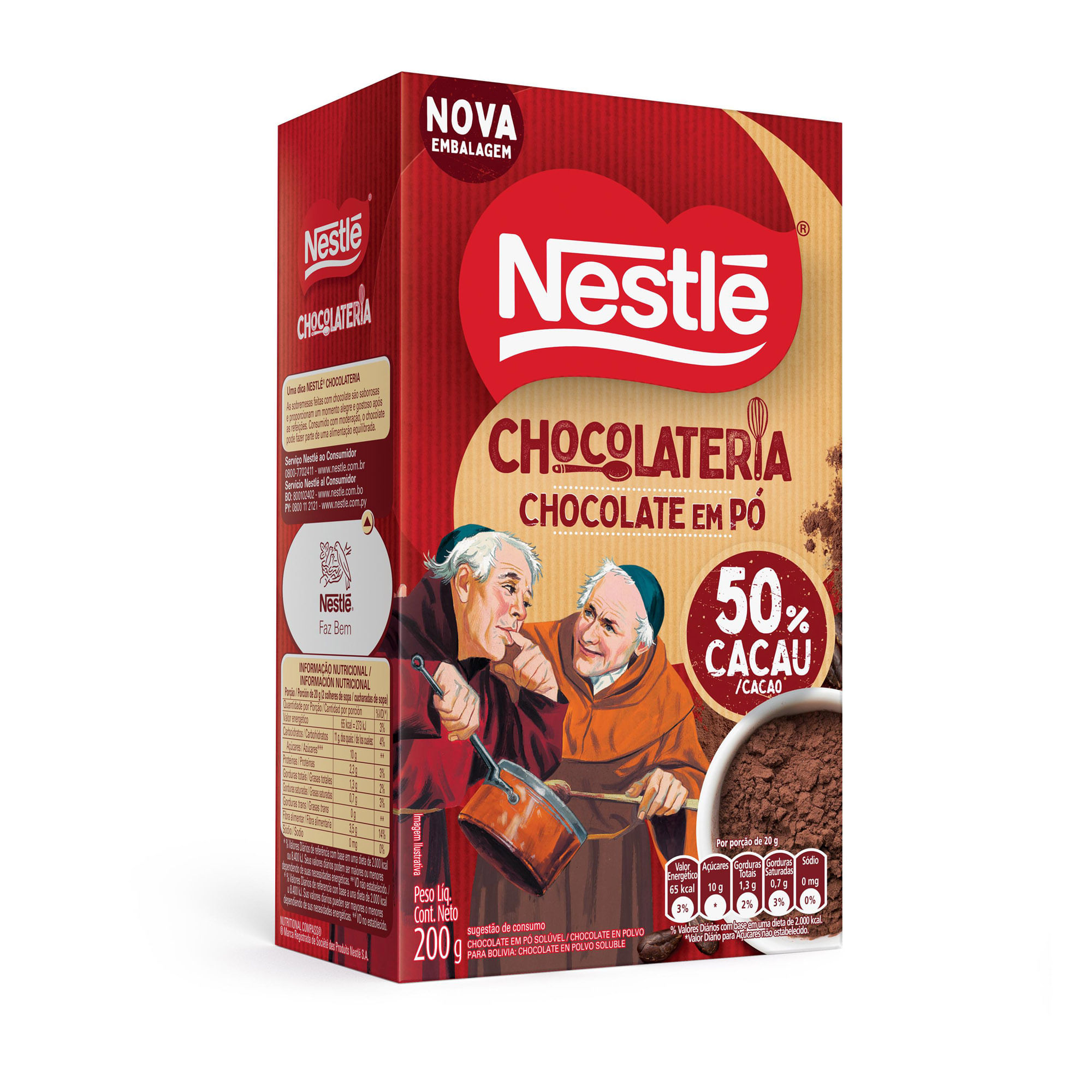Chocolate Pó Solúvel 50% Cacau Dois Frades Caixa 200g