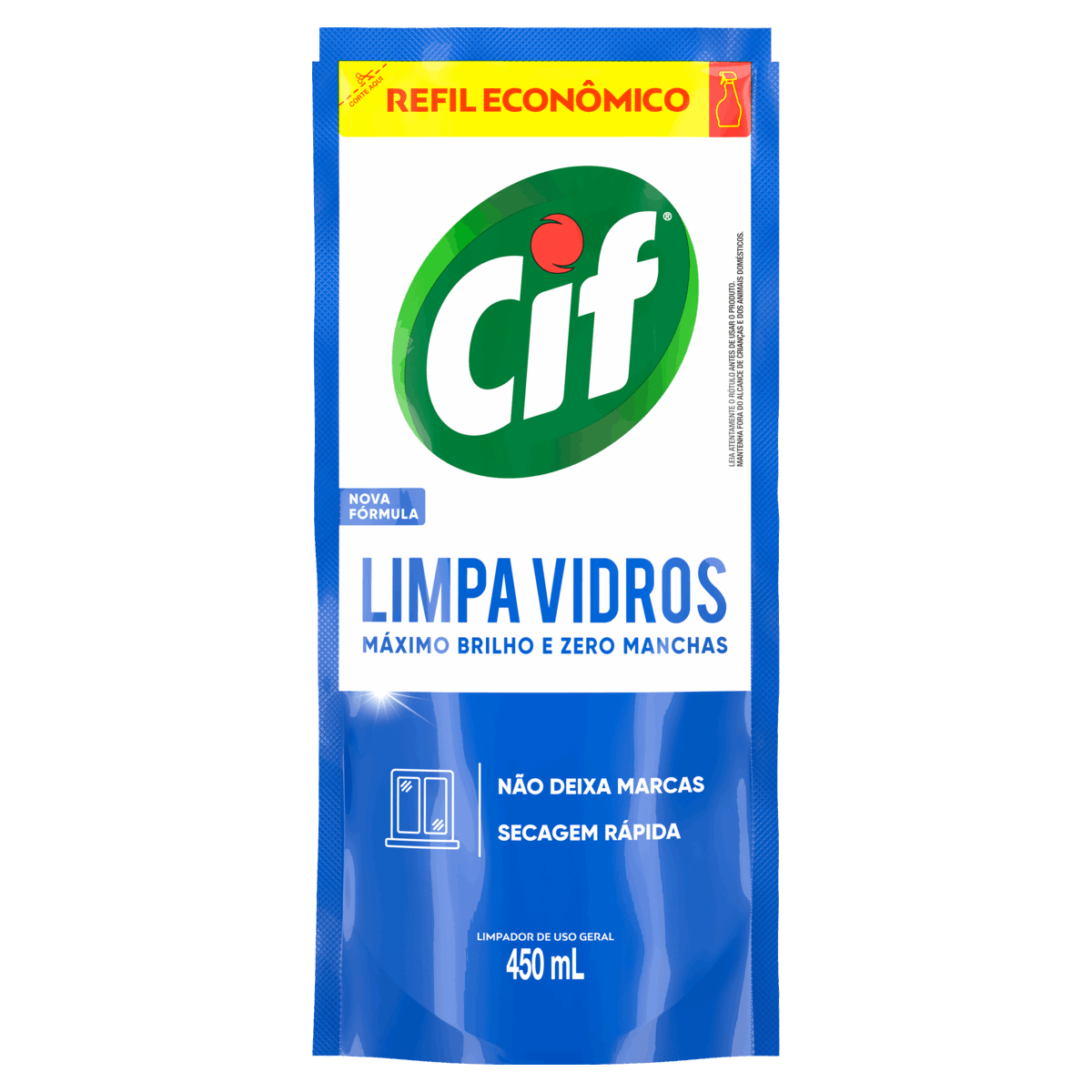 Limpa-Vidro Líquido Cif Sachê 450ml Refil Econômico