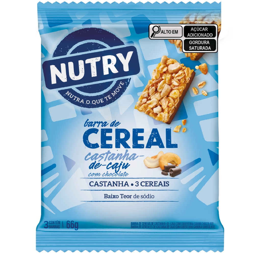 Barra de Cereal Nutry Caju com Chocolate Pacote 3 Unidades