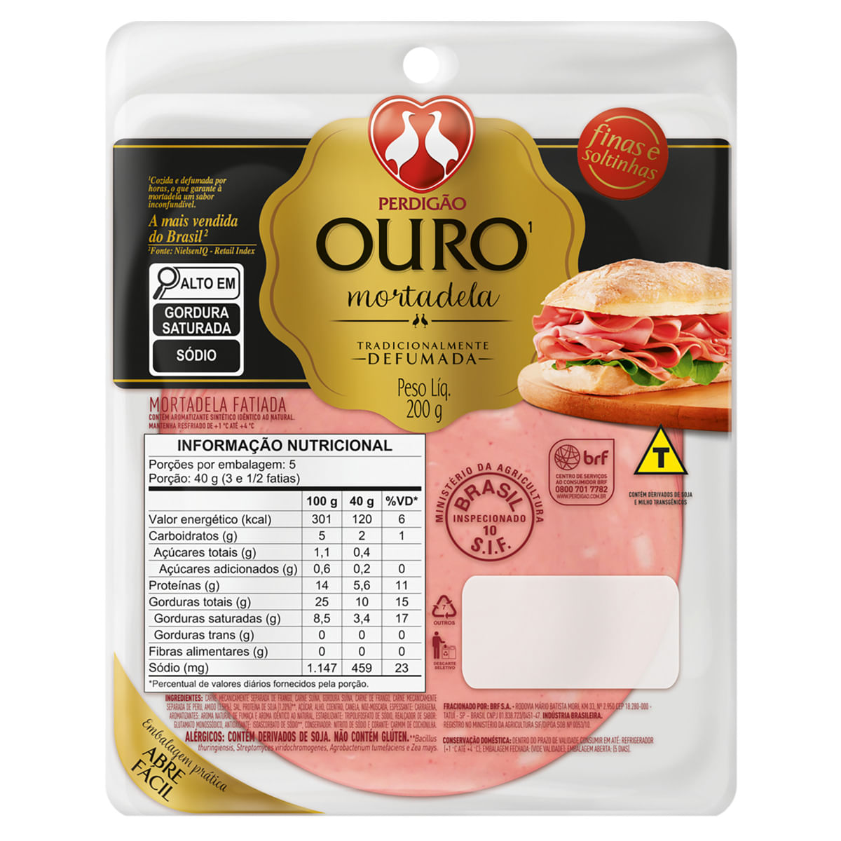 Mortadela Perdigão Ouro Fatiado Pacote 200g