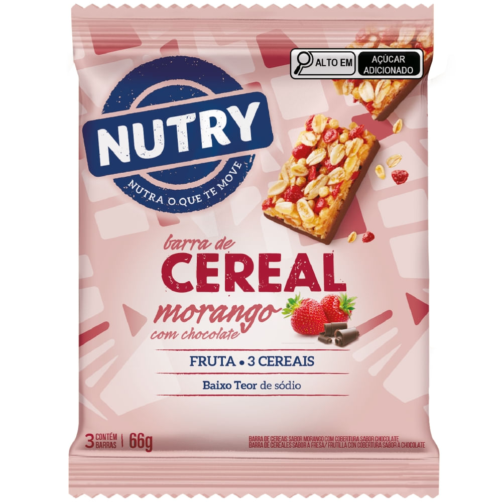 Barra de Cereal Nutry Morango com Chocolate Pacote 3 Unidades