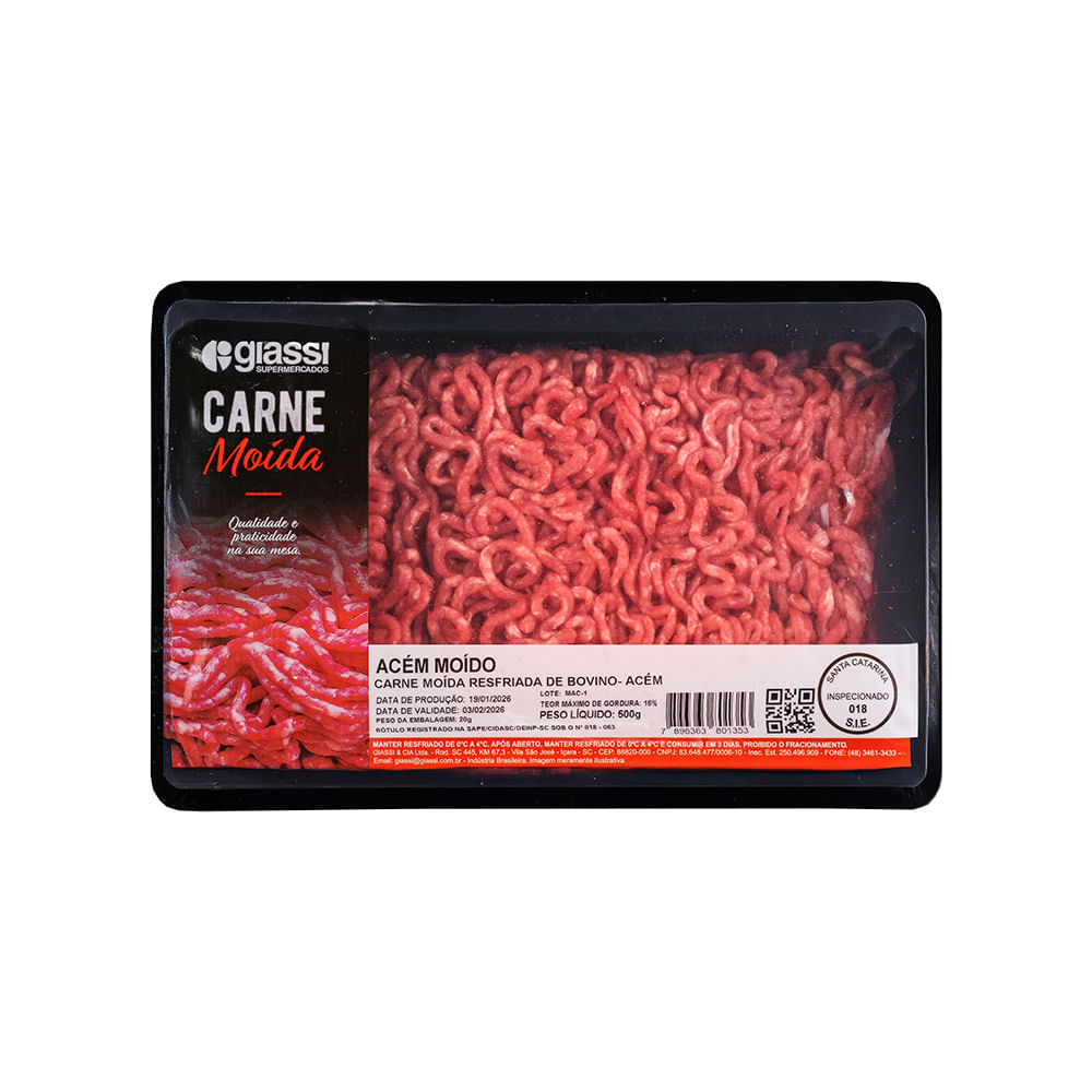Carne Moída Resfriada de Bovino Acém bandeja 500g