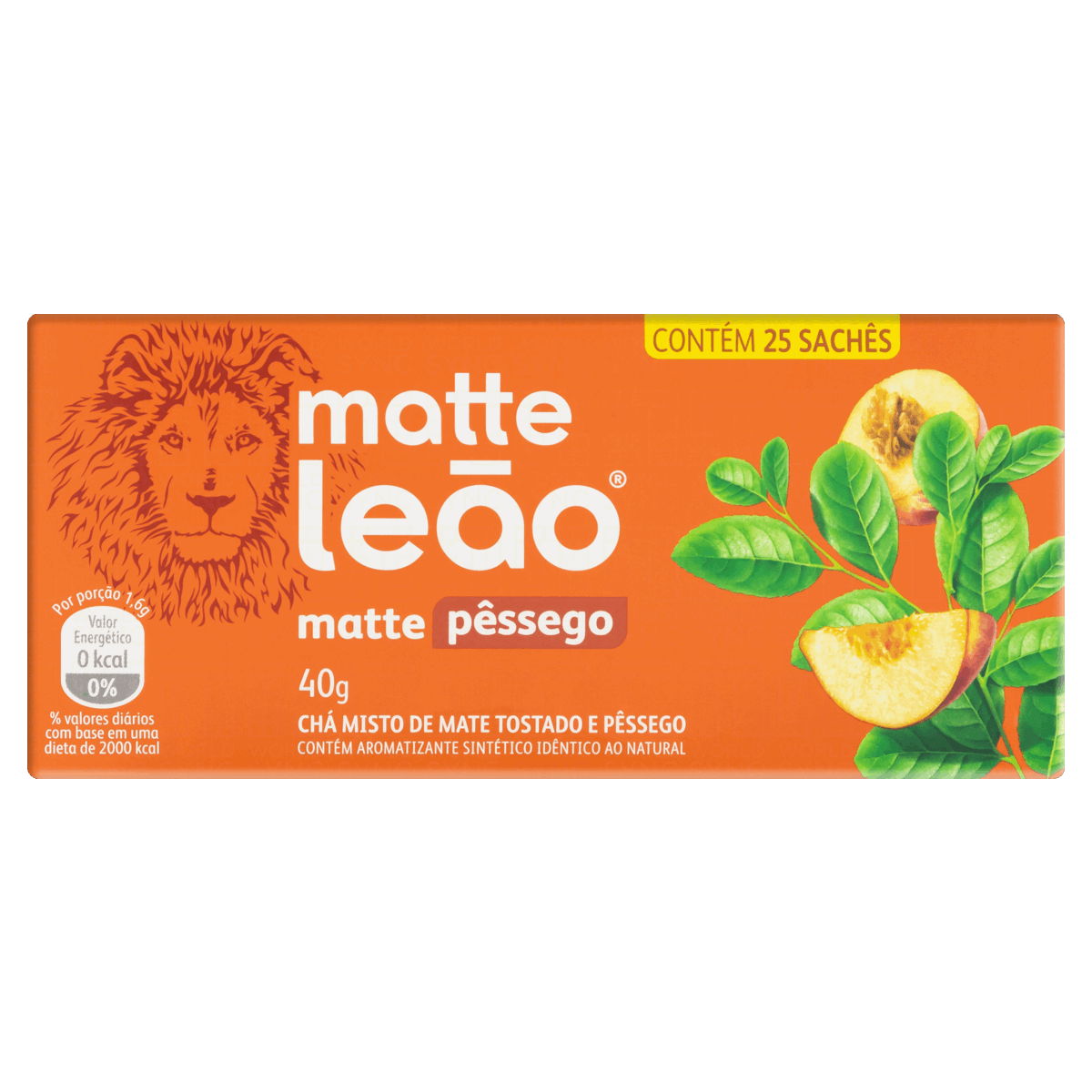 Chá Mate Pêssego Matte Leão Caixa 40g 25 Unidades