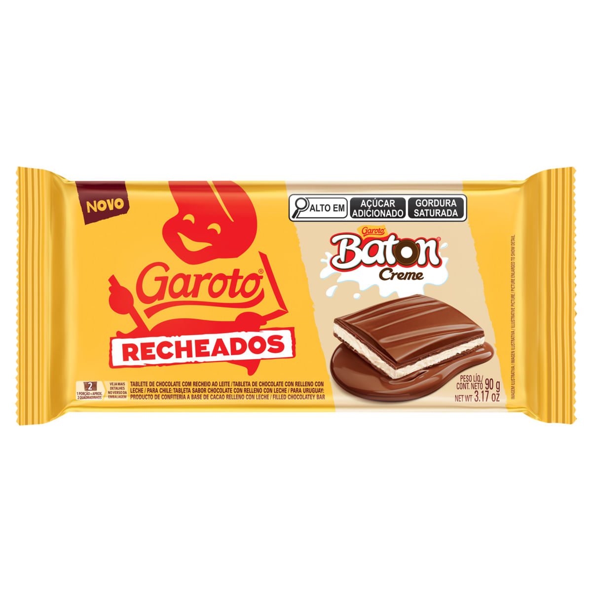 Chocolate ao Leite Recheio Baton Creme Garoto Recheados Pacote 90g