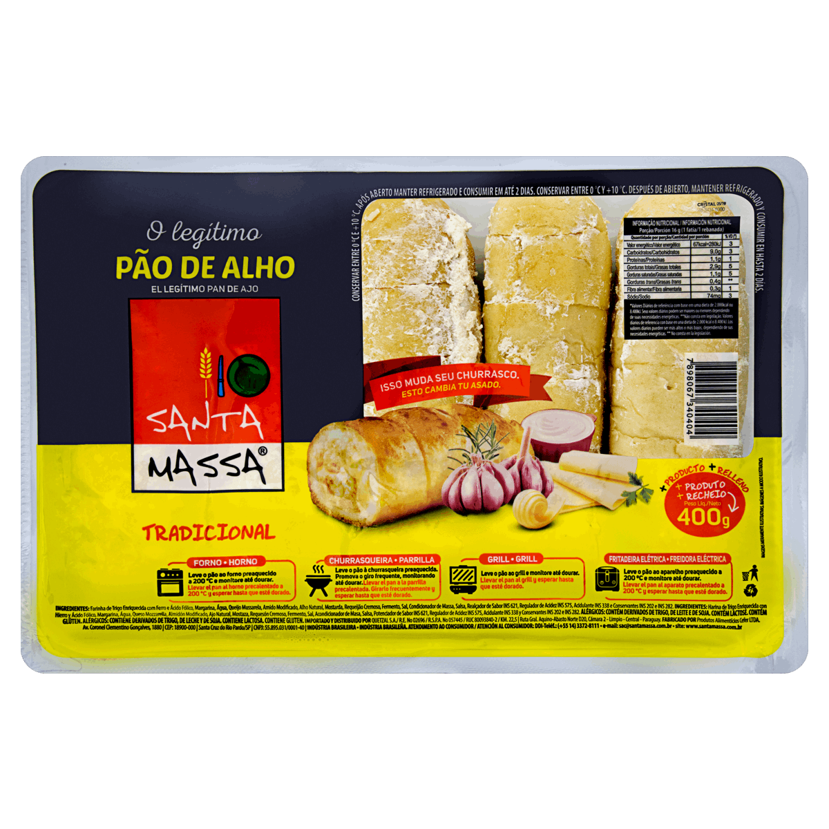 Pão de Alho Tradicional Santa Massa Bandeja 400g