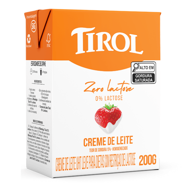 Creme de Leite UHT Leve Zero Lactose Tirol Caixa 200g