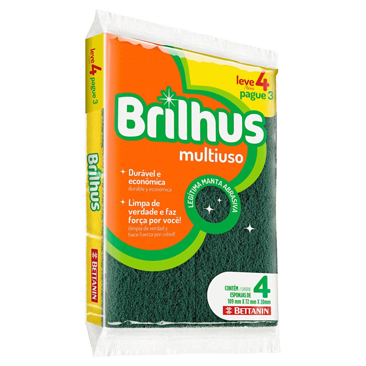 Esponja Multiuso Brilhus Leve 4 Pague 3 Unidades