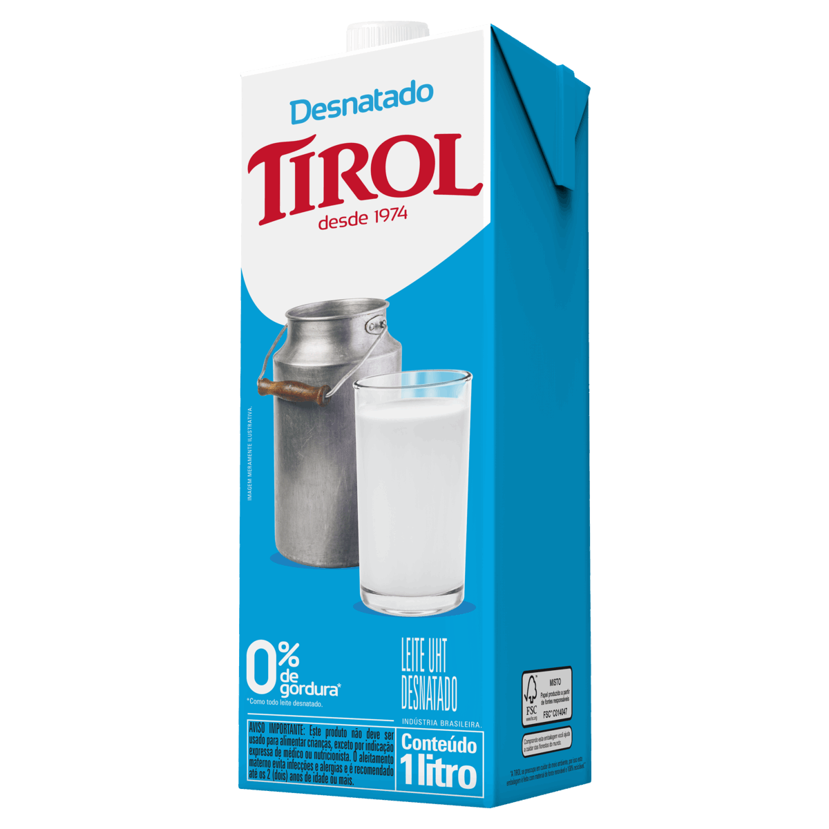 Leite UHT Desnatado Tirol Caixa com Tampa 1l