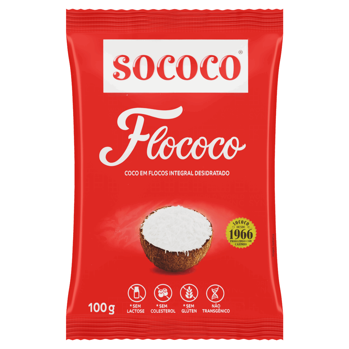 Coco Ralado Desidratado em Flocos Sococo Flococo Pacote 100g