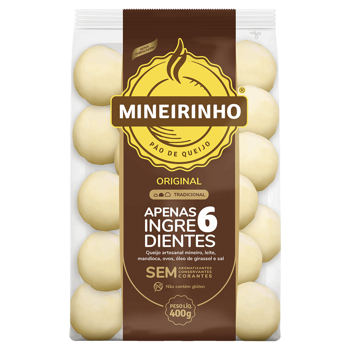 Pão de Queijo Congelado Tradicional Original Mineirinho Pacote 400g
