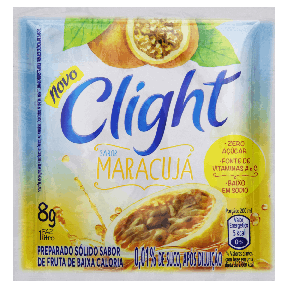 Refresco em Pó Maracujá Zero Açúcar Clight Pacote 8g