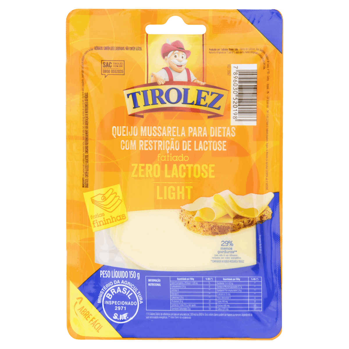 Queijo Mussarela Fatiado Light Zero Lactose Tirolez 150g
