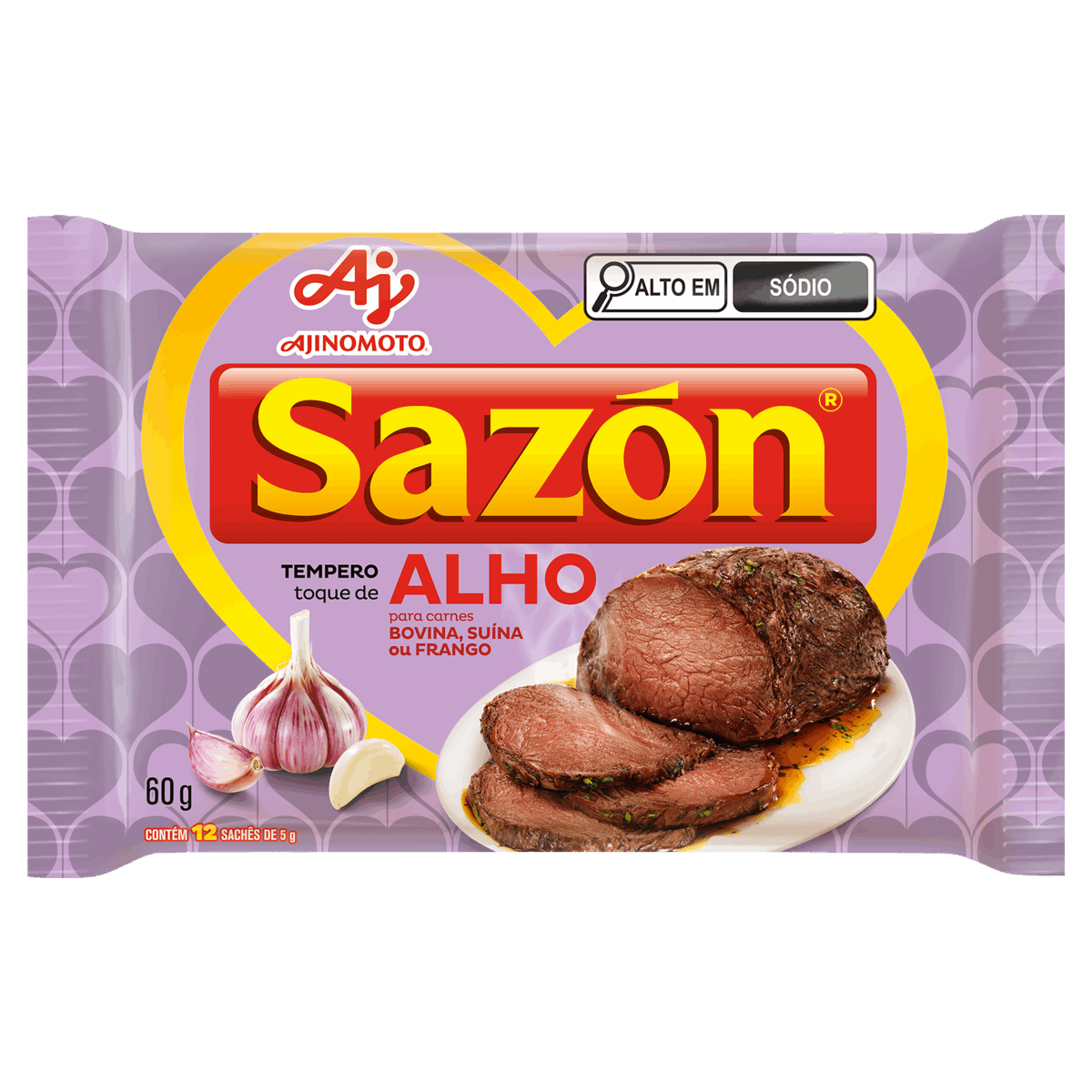 Tempero para Carnes Toque de Alho Sazón Pacote 60g 12 Unidades