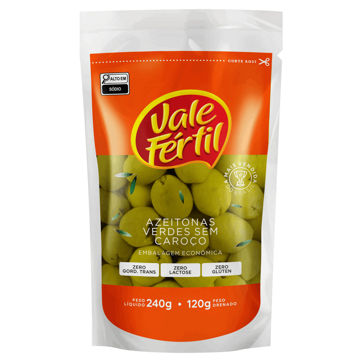 Azeitona Verde em Conserva sem Caroço Vale Fértil Sachê 120g