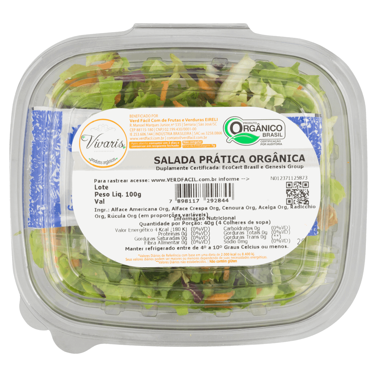 Salada Prática Orgânica Vivaris Bandeja 100g
