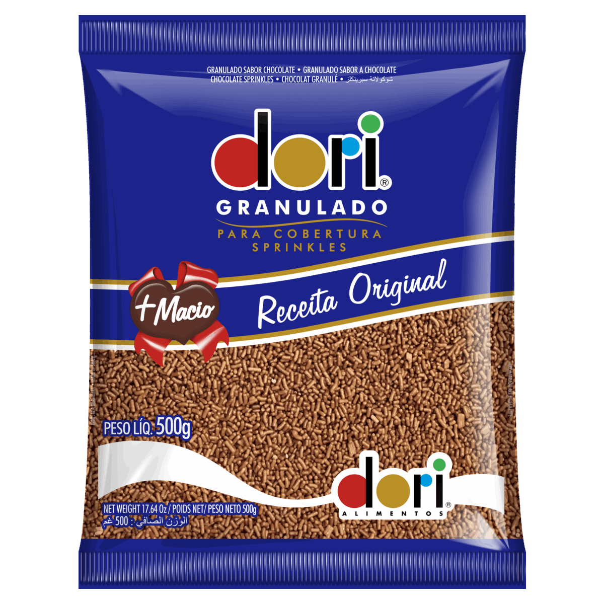 Confeito Granulado Chocolate Zero Lactose Dori Pacote 500g