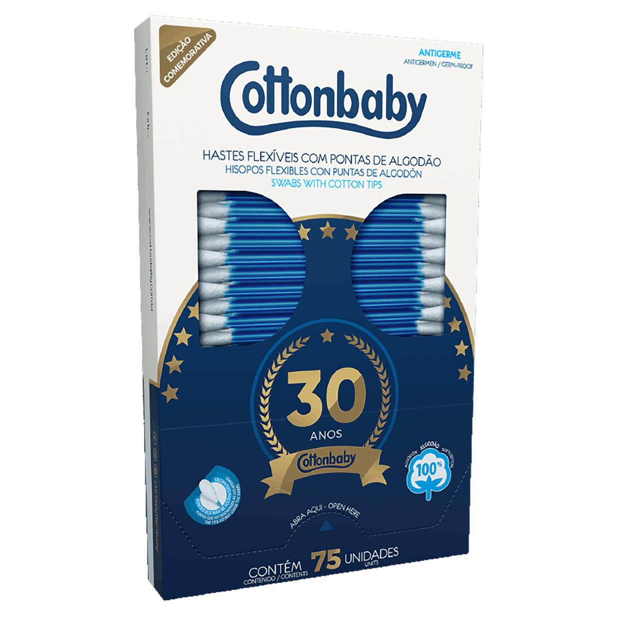 Hastes Flexíveis Cottonbaby Caixa 75 Unidades