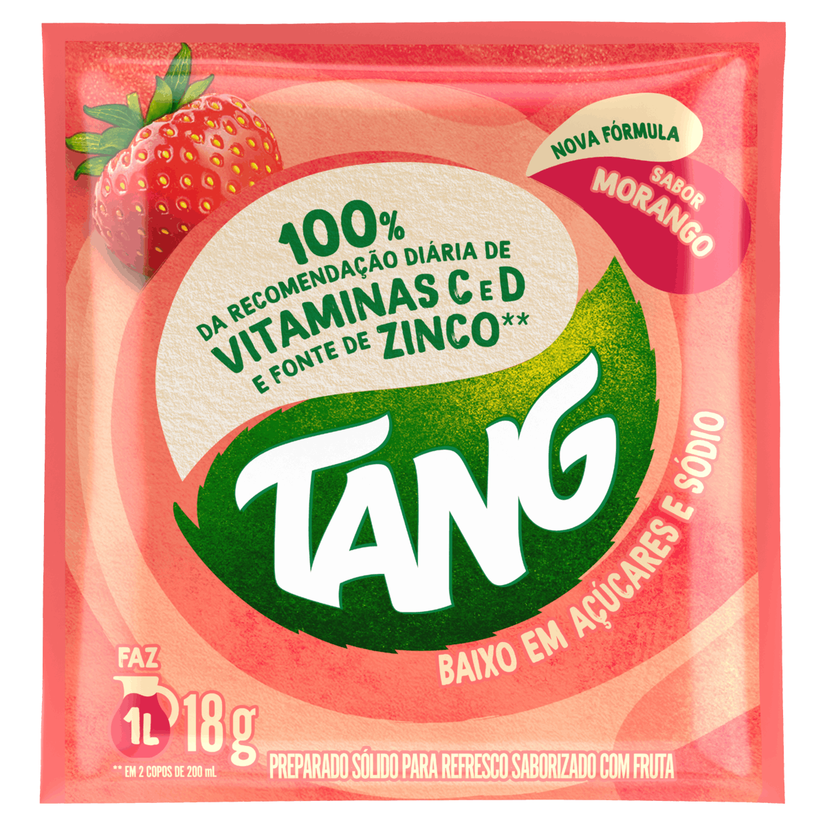 Refresco em Pó Morango Tang Pacote 18g