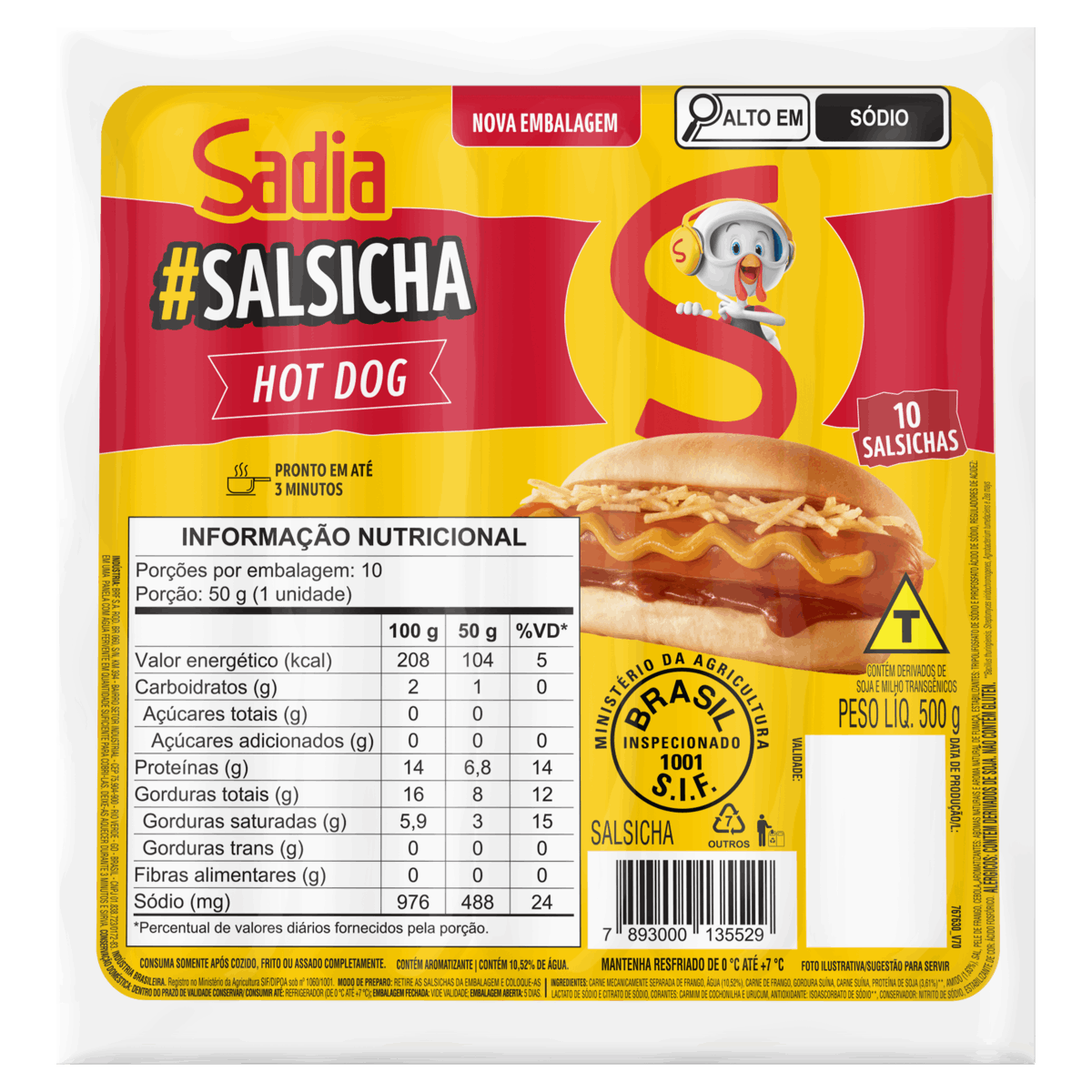 Salsicha Hot-Dog Sadia 500g 10 Unidades