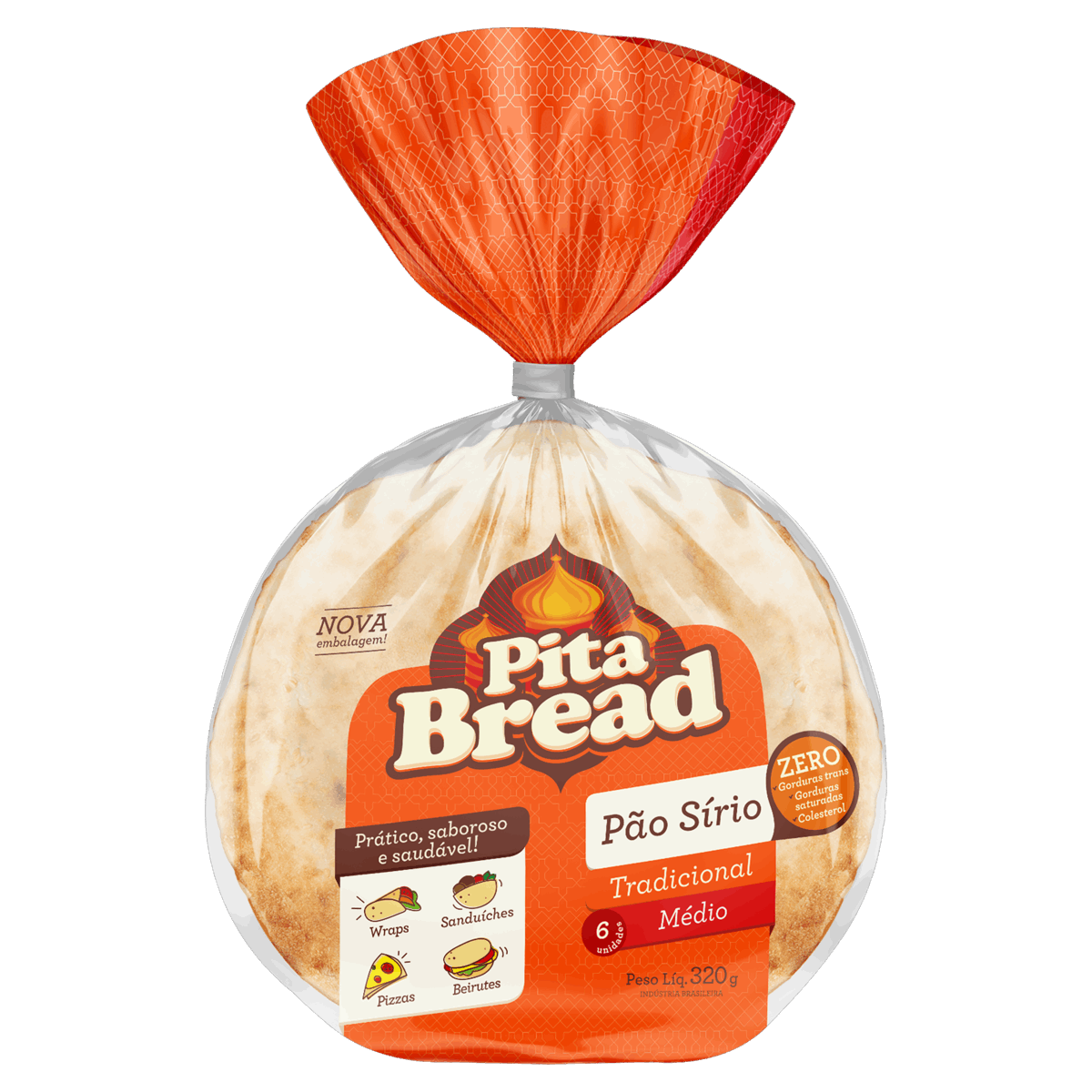 Pão Sírio Médio Tradicional Pita Bread Pacote 320g