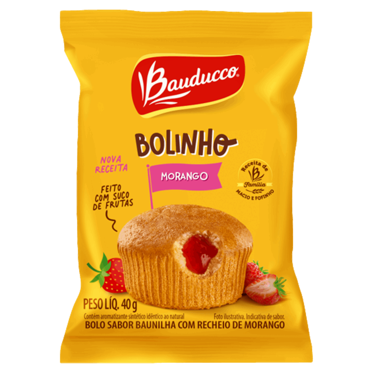 Bolinho Baunilha Recheio Morango Bauducco Pacote 40g