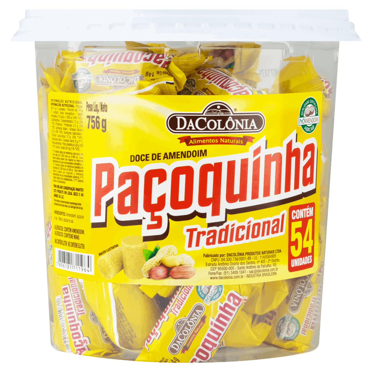 Pack Paçoquinha Tradicional DaColônia Pote 756g