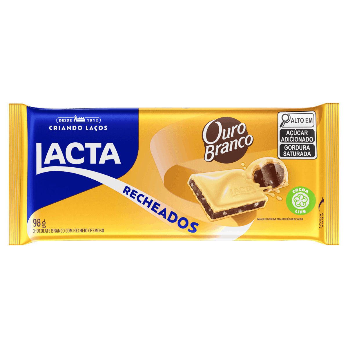 Chocolate Branco Recheio Ouro Branco Lacta Recheados Pacote 98g