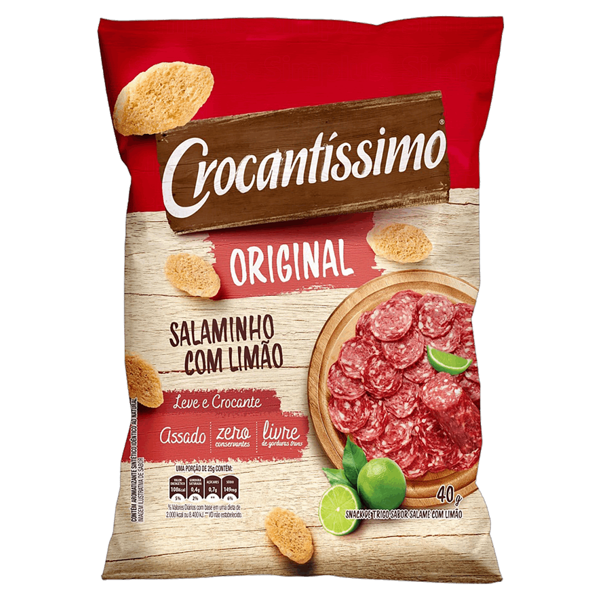 Snack de Trigo Salaminho com Limão Crocantíssimo Original Pacote 40g