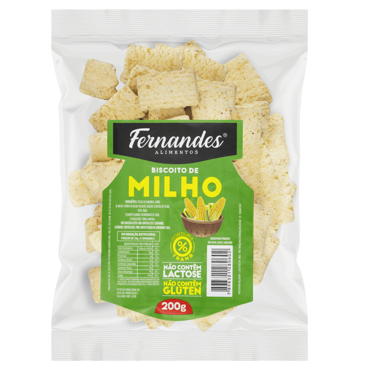Biscoito Milho sem Glúten Zero Lactose Fernandes Pacote 200g