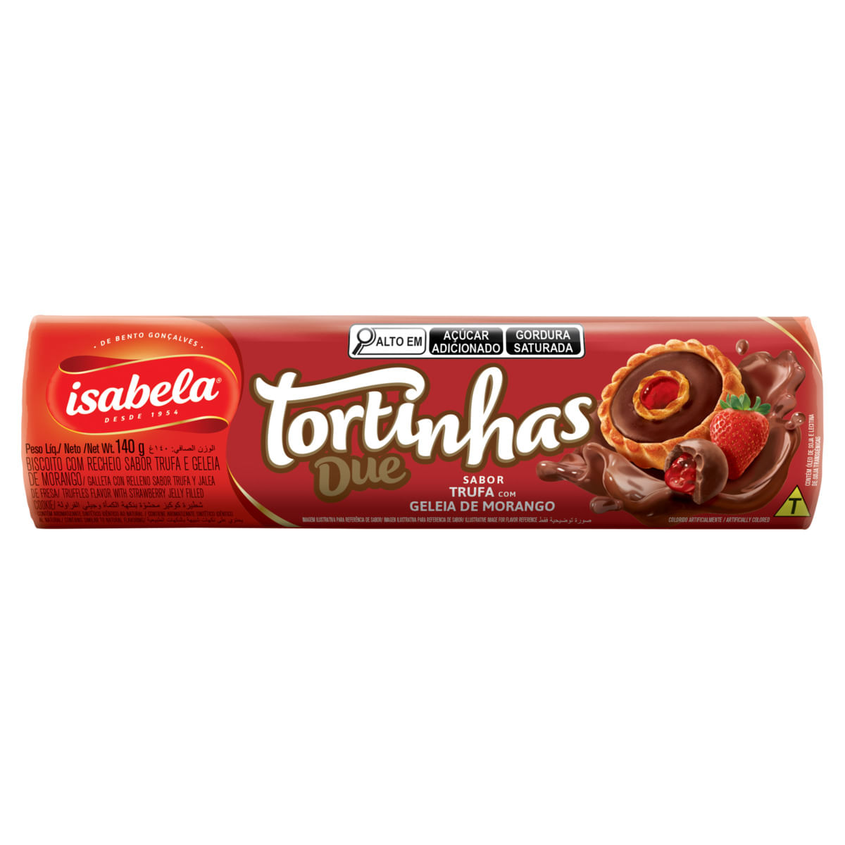 Biscoito Recheio Trufa com Geleia de Morango Isabela Tortinhas Due Pacote 140g