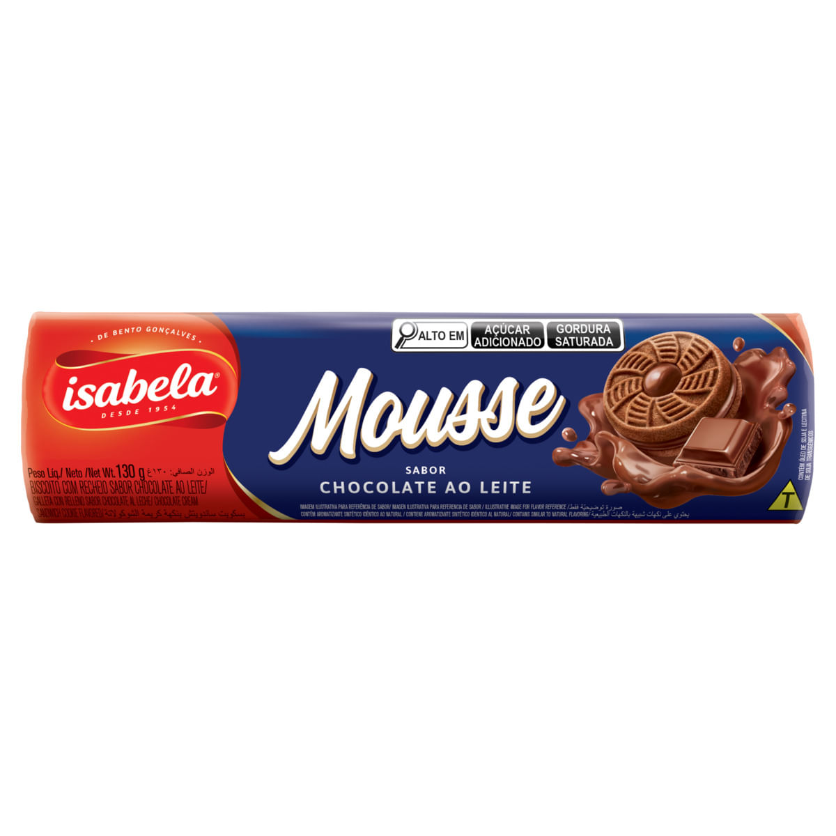 Biscoito Recheio Chocolate ao Leite Isabela Mousse Pacote 130g