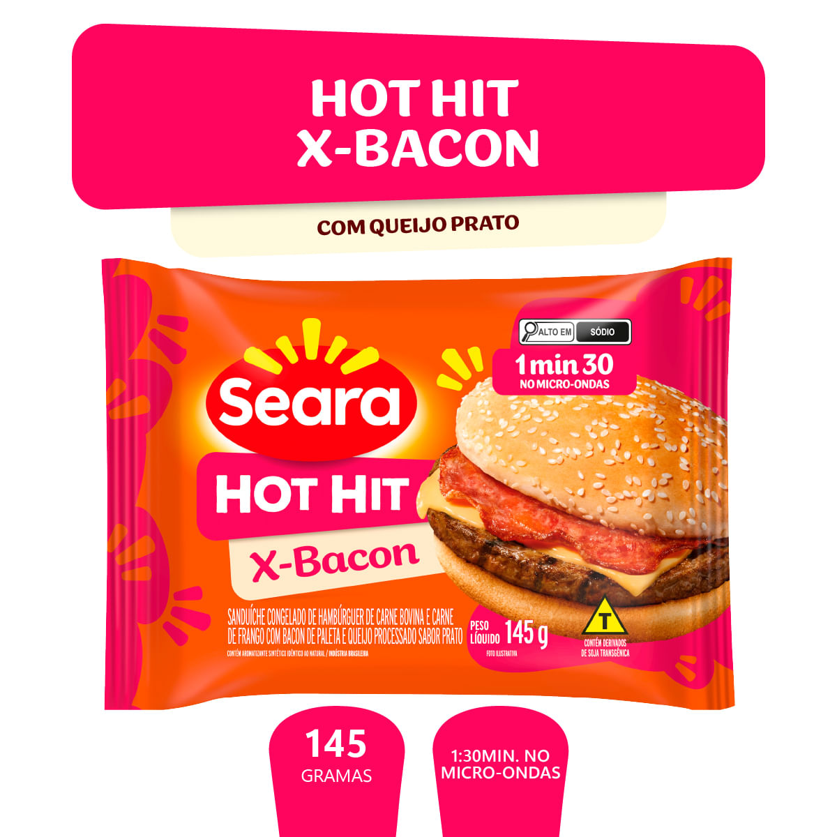 Sanduíche Congelado X-Bacon Seara Hot Hit Pacote 145g