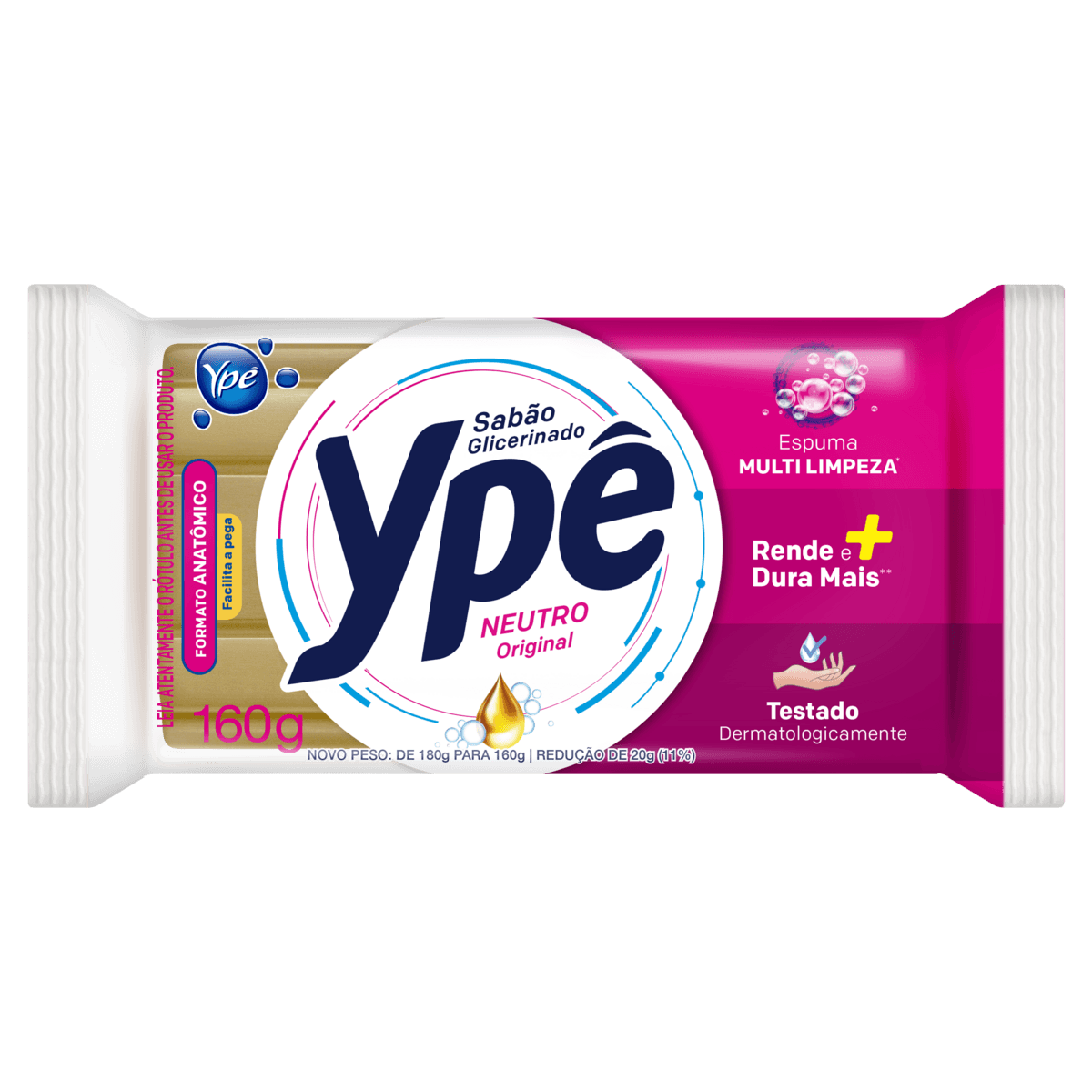 Sabão Barra Glicerinado Neutro Original Ypê Pacote 160g