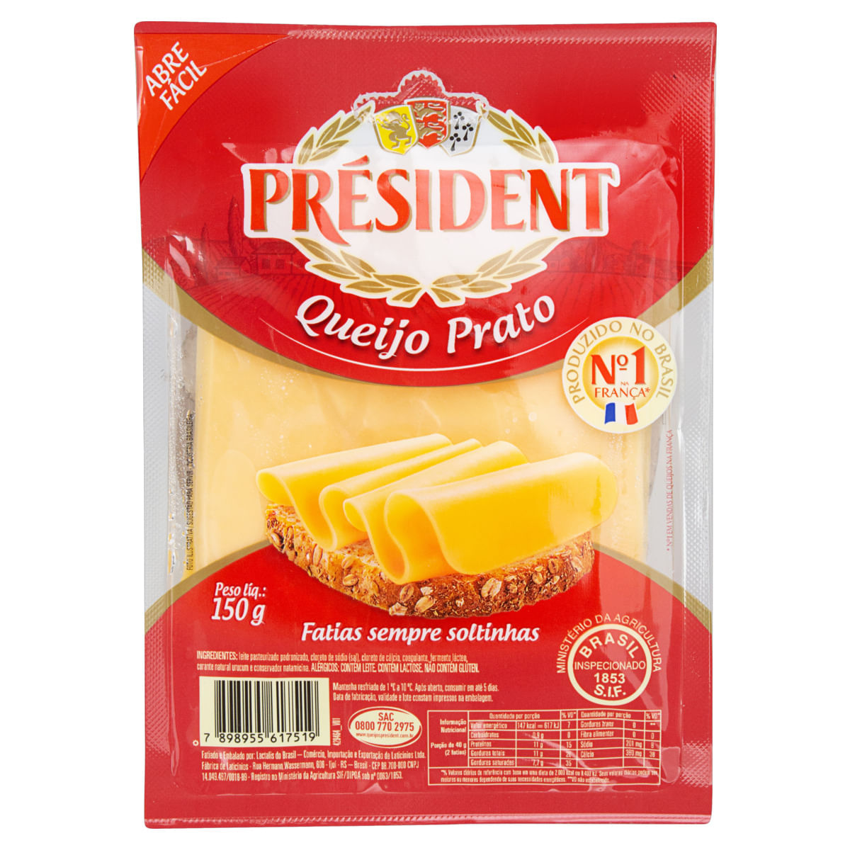 Queijo Prato Fatiado Président 150g