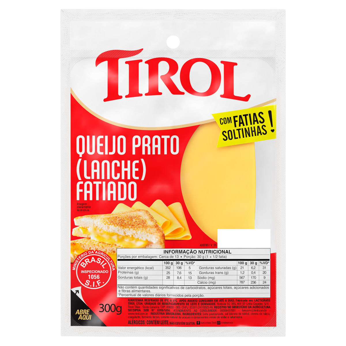 Queijo Prato Fatiado Tirol 300g