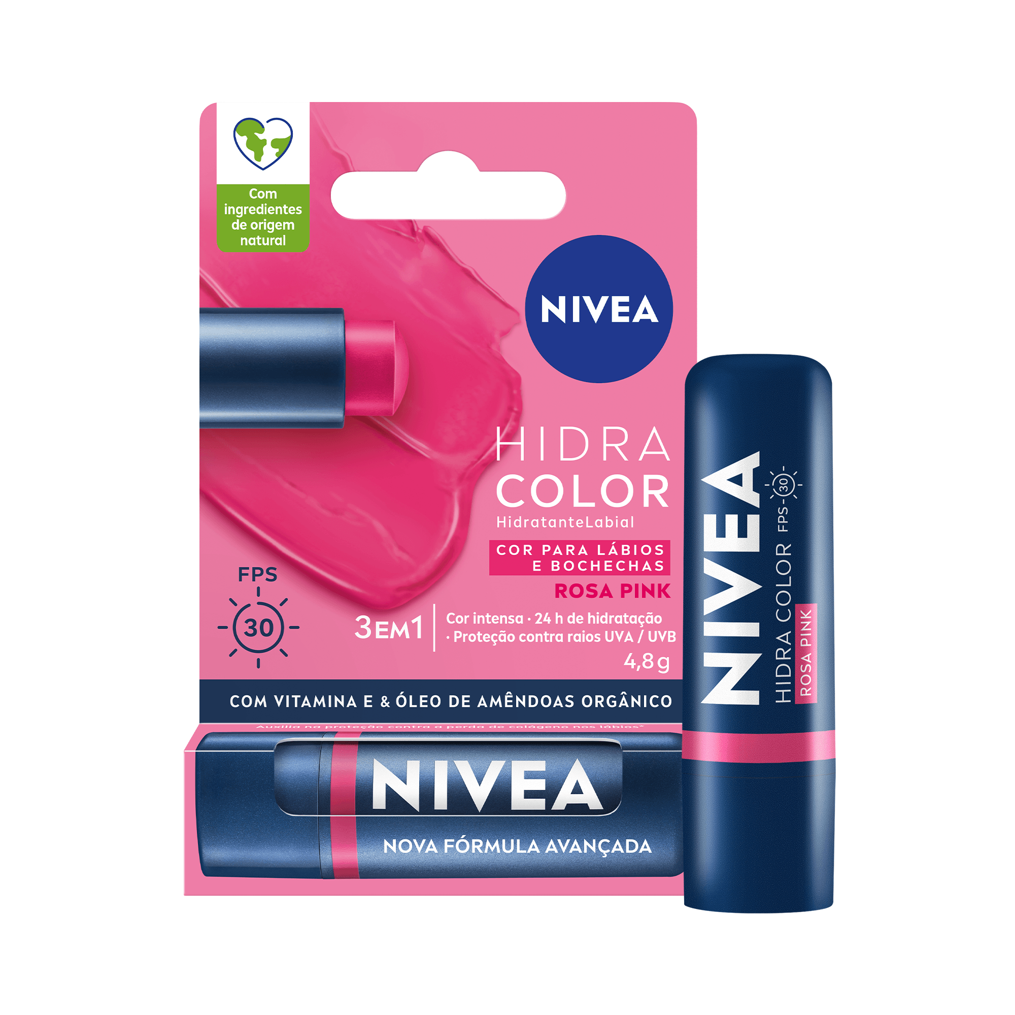 Nivea Hidratante Labial Hidra Color 2 em 1 Pink Rosa 4.8g